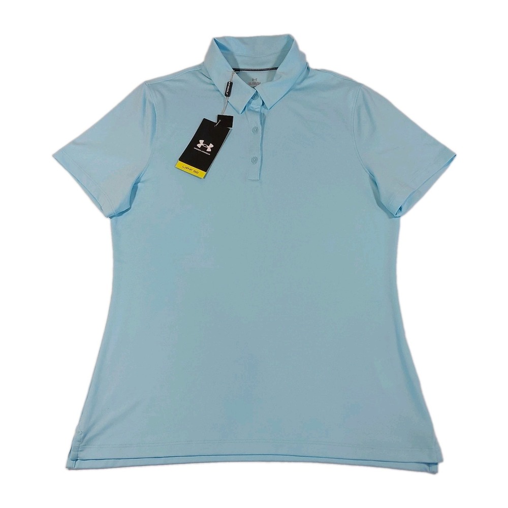 Under Armour Polo Shirt Womens Medium Golf UPF‎ 50+ Anti Odor Performance Blue